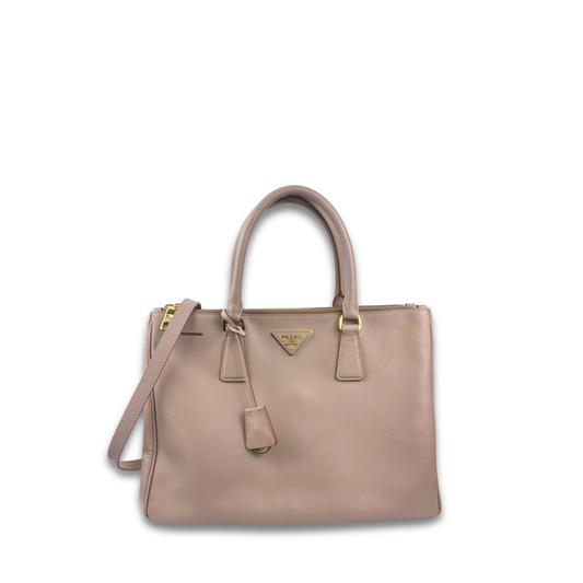 Prada Beige Saffiano Medium Double Zip Galleria