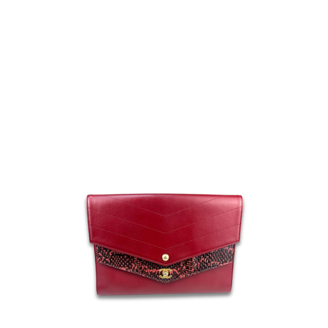 Chanel Elaphe Double Chevron Envelope Clutch