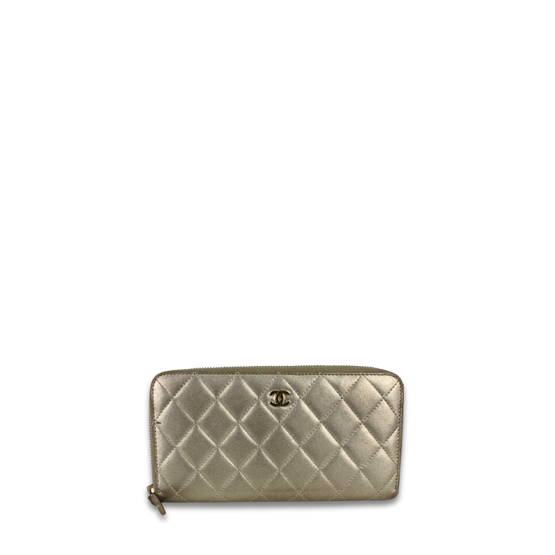 Chanel Metallic Gold Zipper Wallet