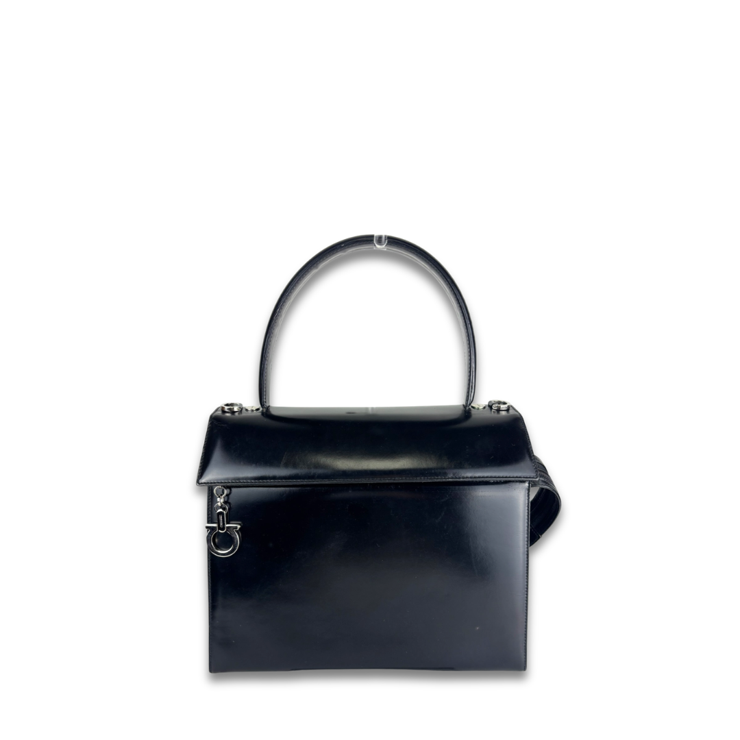 Ferragamo Black Leather Gancini Top Handle