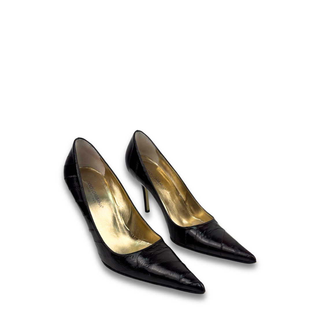 Dolce & Gabbana Brown Crocodile Embossed Heels - Size 38.5