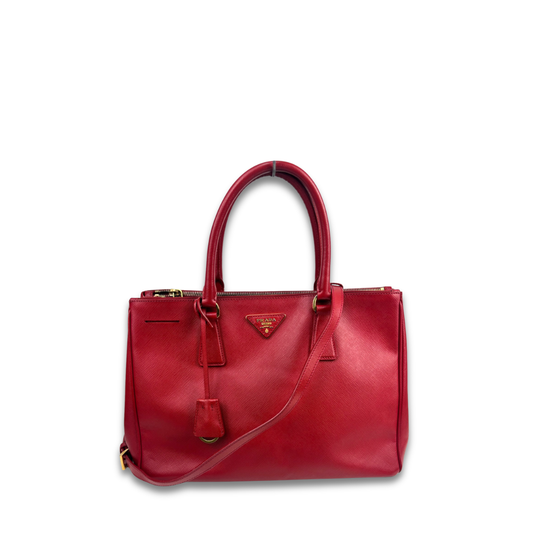 Prada Red Medium Saffiano Double Zip Galleria