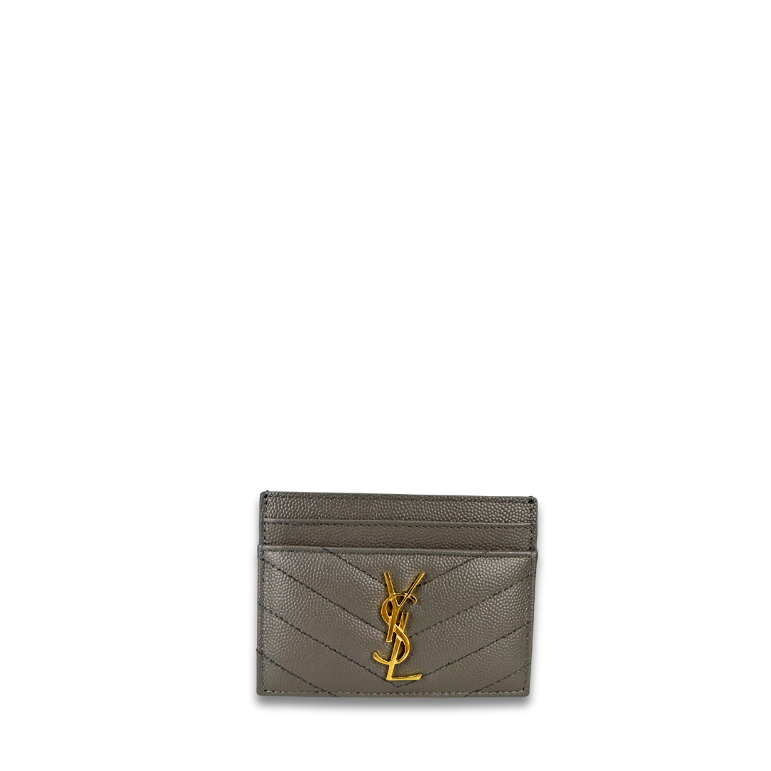 YSL Fog Cassandre Grain de Poudre Leather Card Case