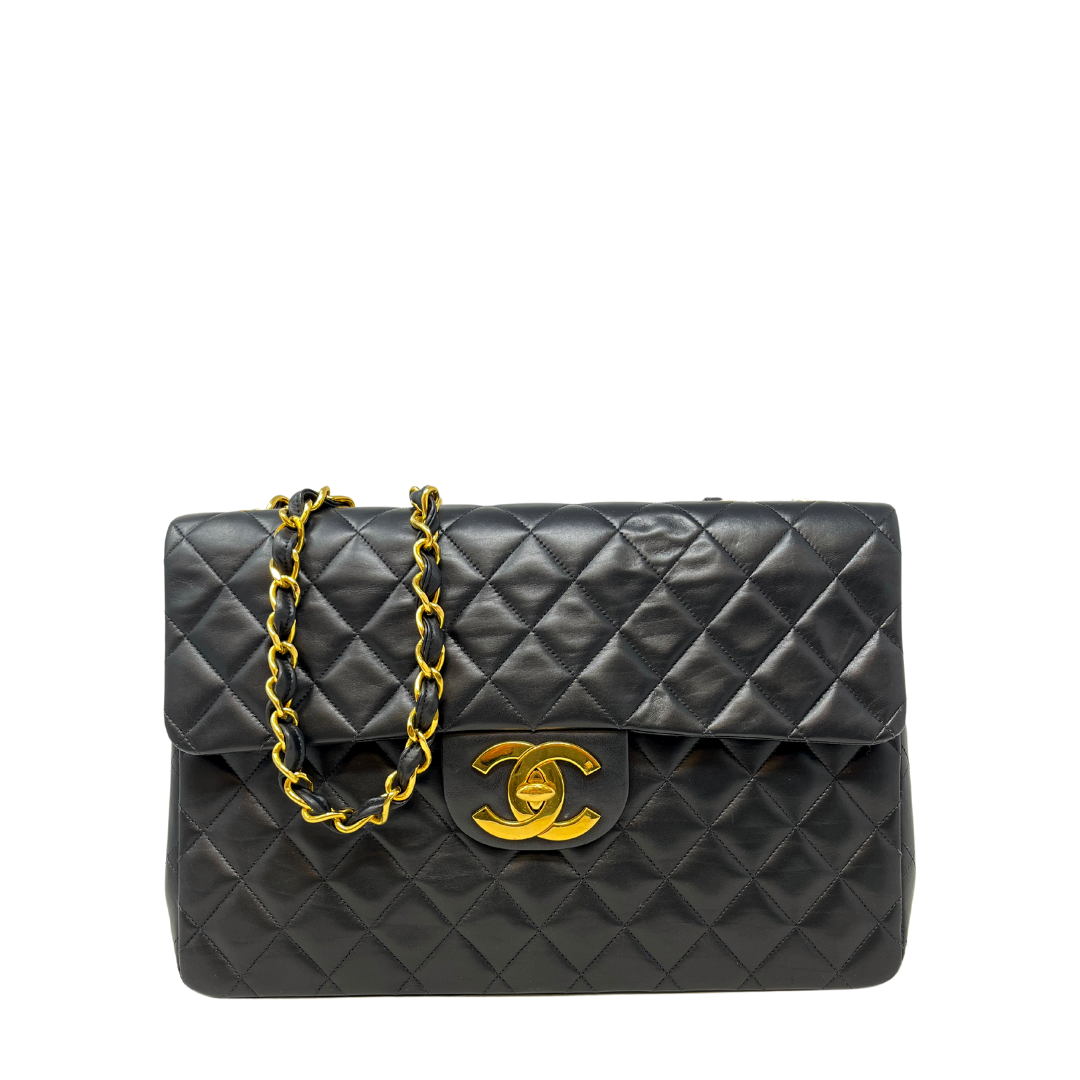 Chanel Black Quilted Caviar Leather Maxi Classic Single Flap Bag Chanel