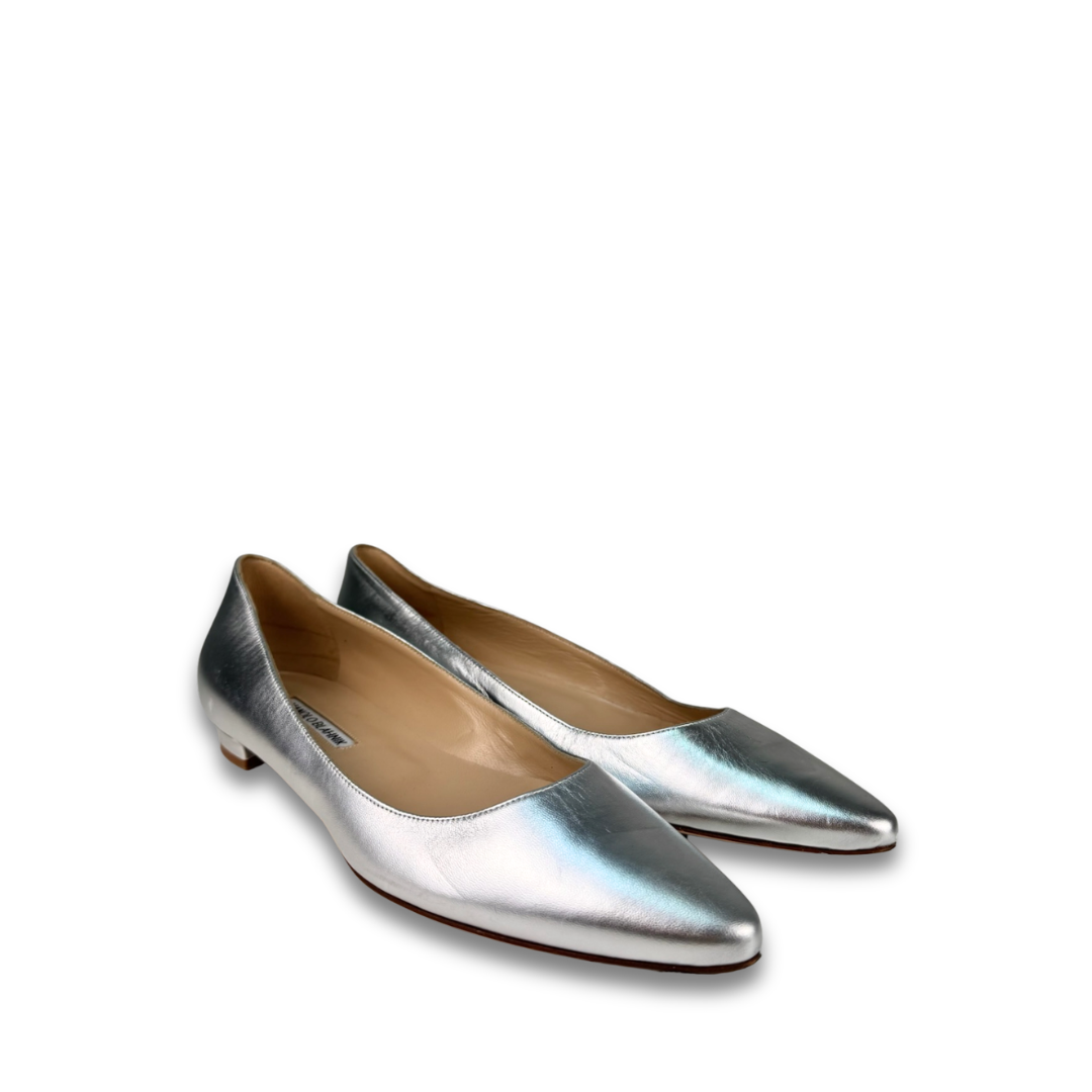 Manolo Blahnik Silver BB Flats - Size 40