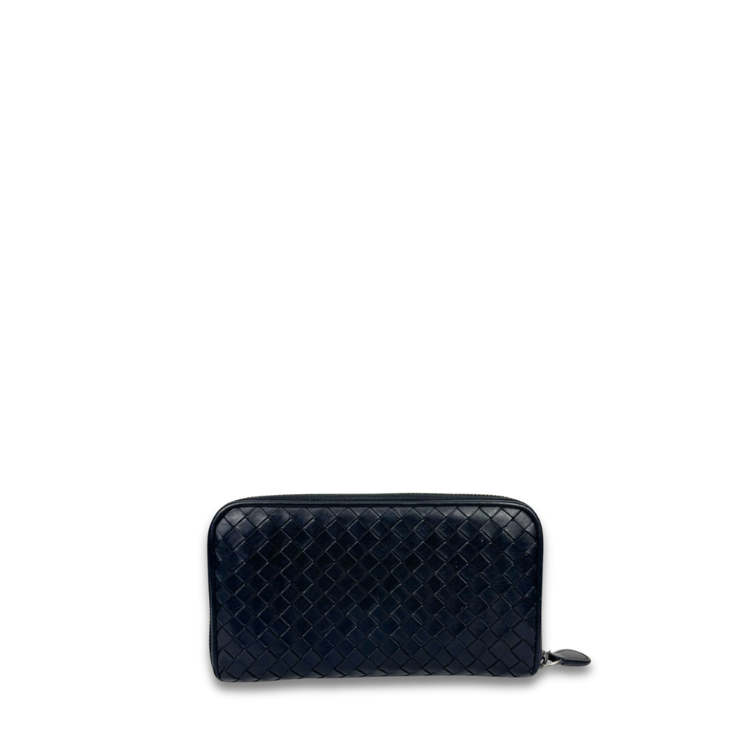 Bottega Veneta Black Intrecciato Zipper Wallet