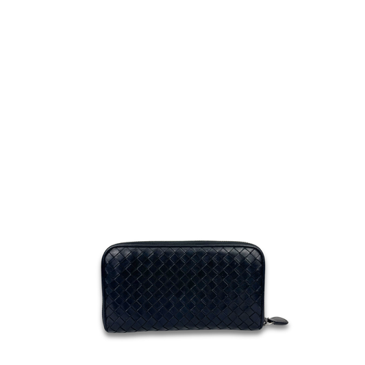Bottega Veneta Black Intrecciato Zipper Wallet