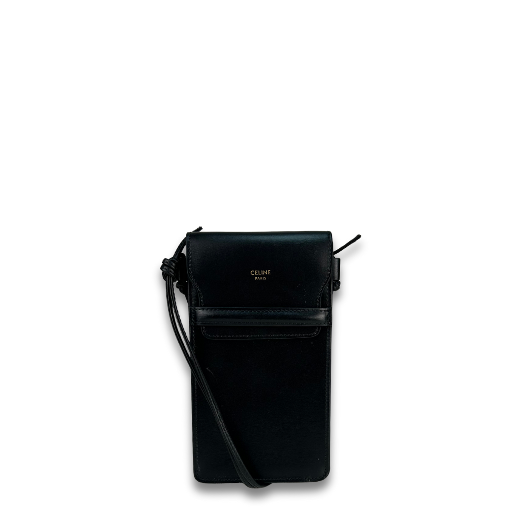 Celine Black Leather Phone Pouch
