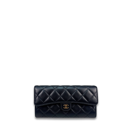 Chanel Black Lambskin Classic Flap Wallet