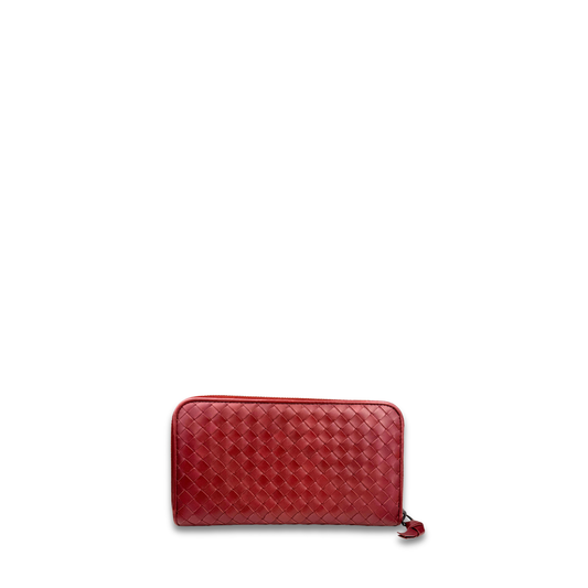 Bottega Veneta Red Intrecciato Full Zip Wallet
