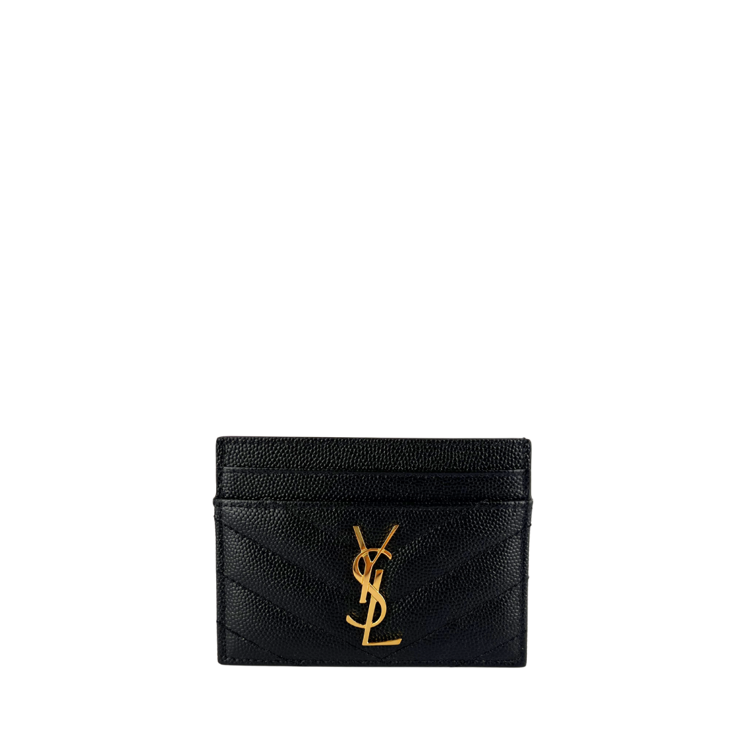 YSL Cassandre Grain de Poudre Leather Card Case Black