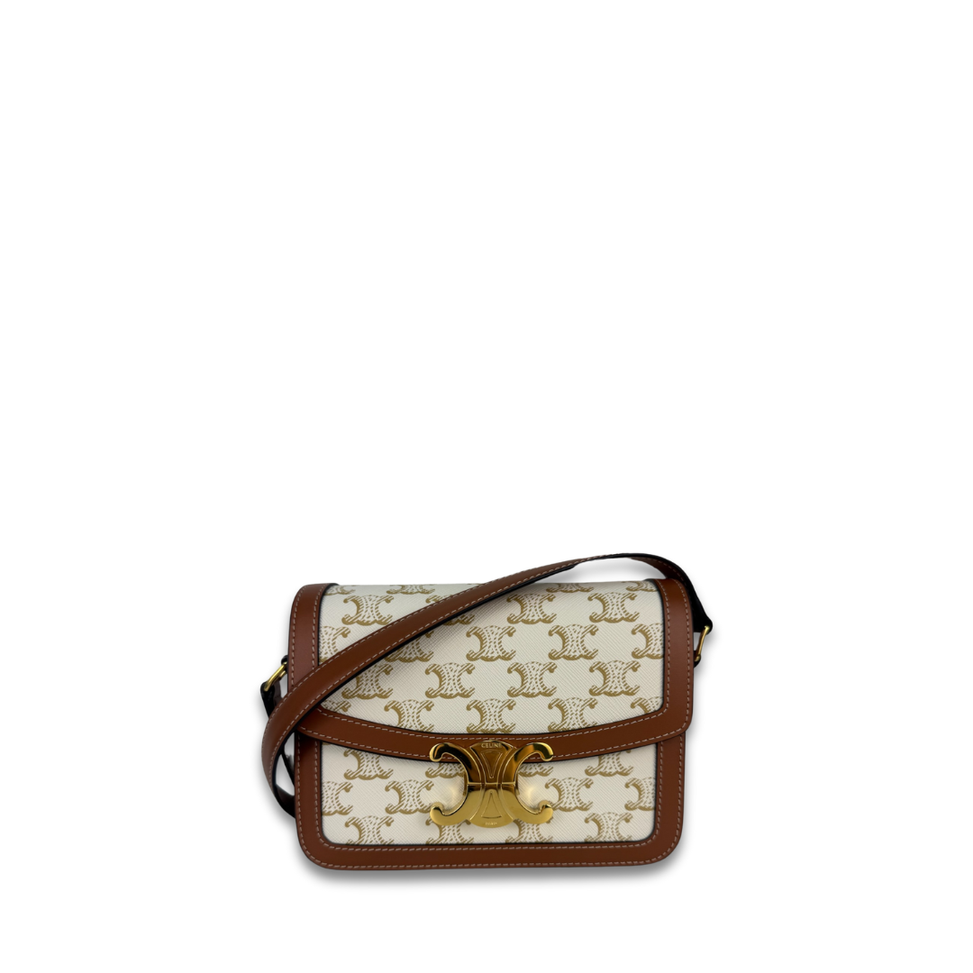 ショルダーバッグ・ポシェット CELINE Teen Triomphe canvas Triomphe shoulder bag TEEN TRIOMPHE BAG IN Triomphe Canvas and Calfskin - Tan | CELINE