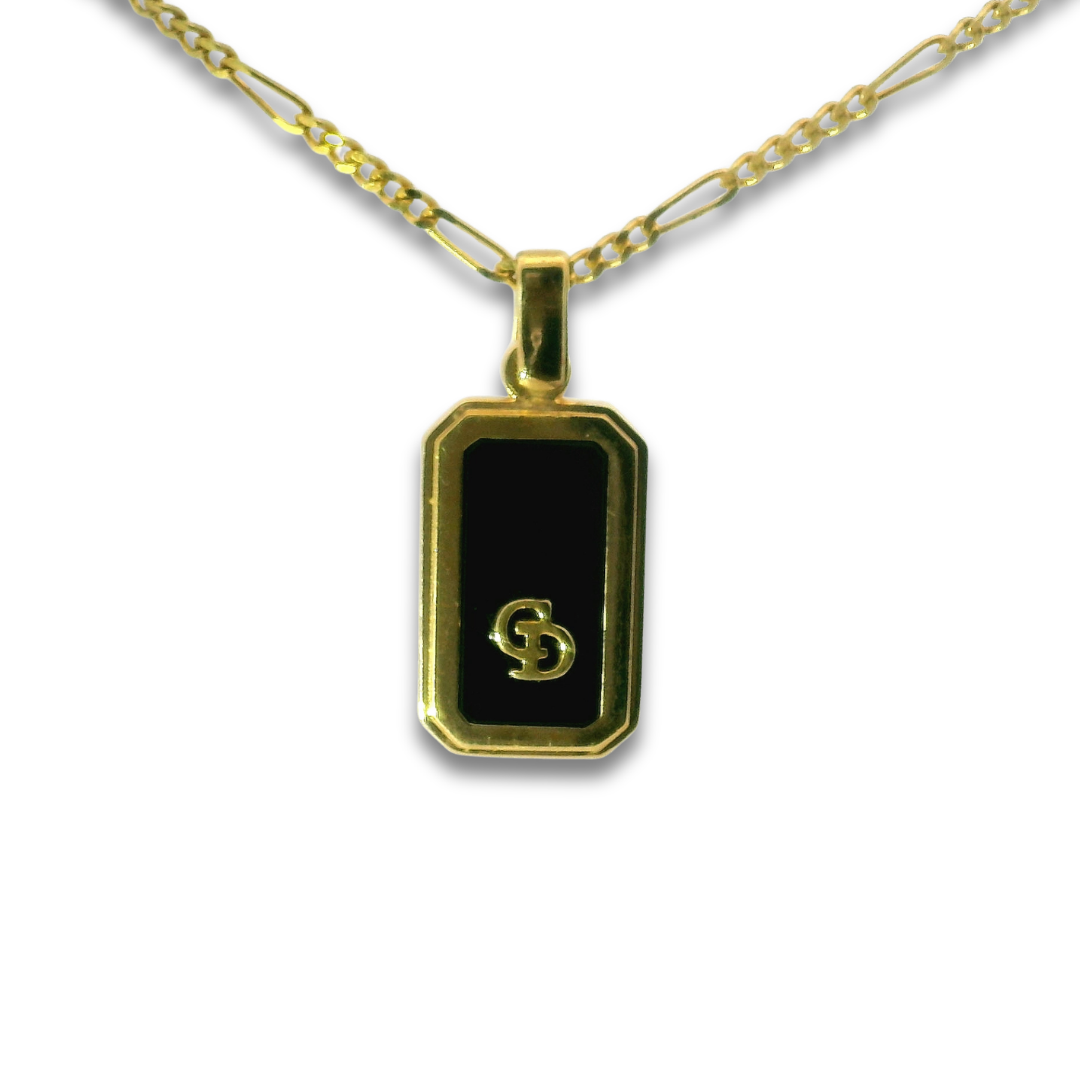 Dior Gold and Black CD pendant with Figaro chain