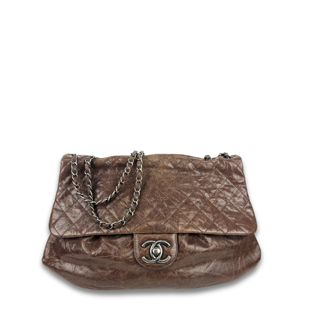 Chanel Brown Glazed Caviar Elastic Flap Bag