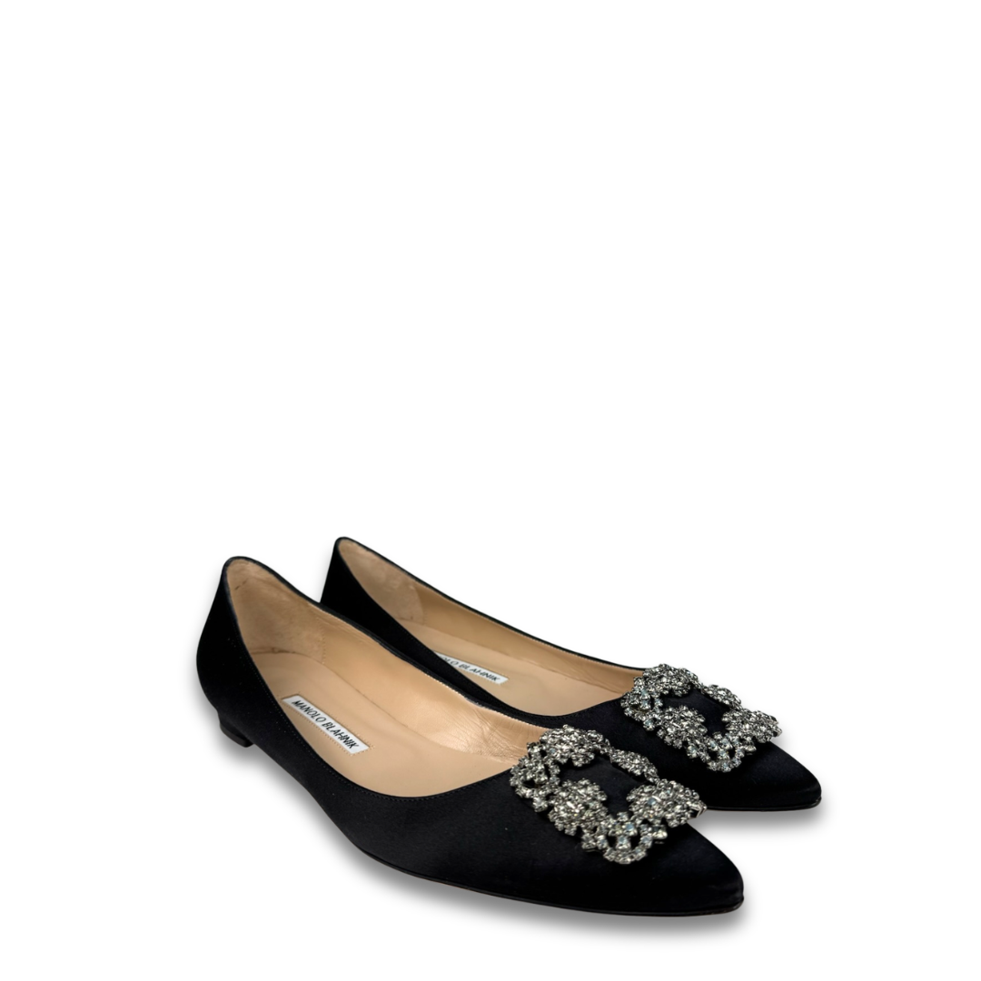 Manolo Blahnik Satin Hangisi Flats - Size 39.5