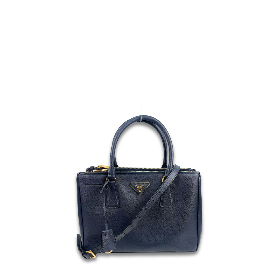 Prada Small Navy Double Zip Galleria