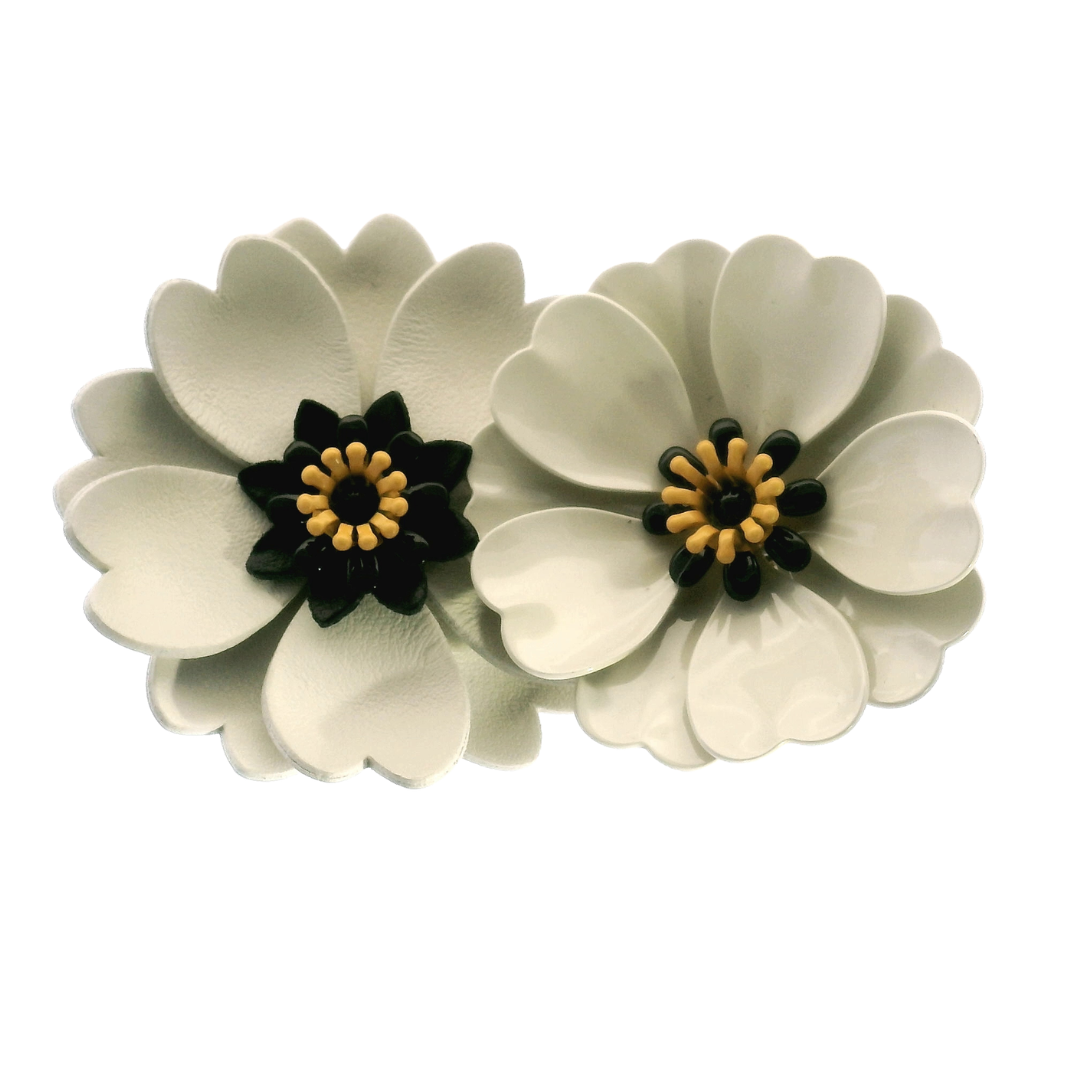 Miu Miu White Leather Flower Clip-On Earrings