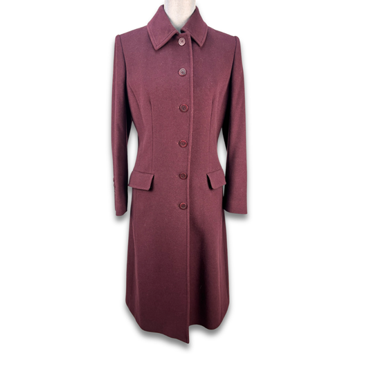 Burberry Burgundy Wool Georgia Coat - Size 6