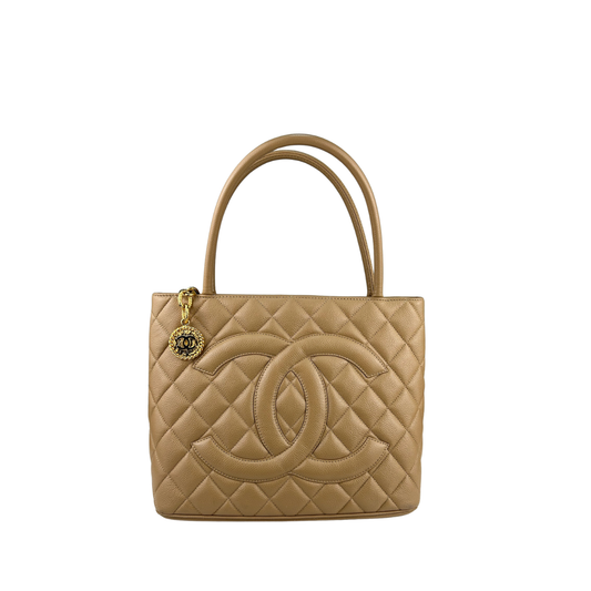 Chanel Beige Caviar Medallion Tote