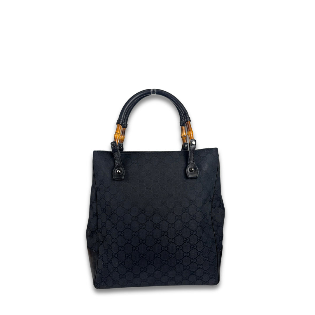 Gucci Black GG Canvas Bamboo Tote