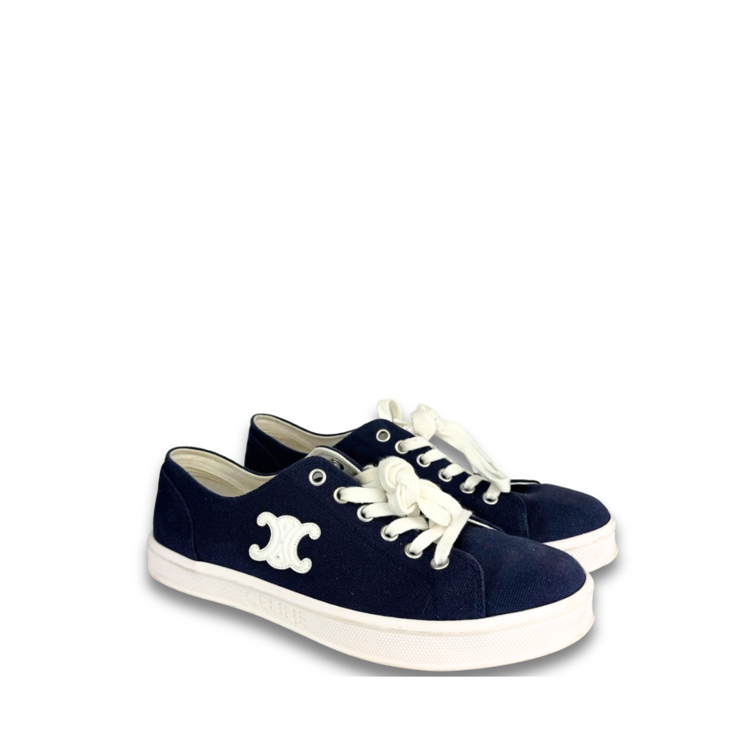 Celine Navy Canvas Sneakers - Size 38