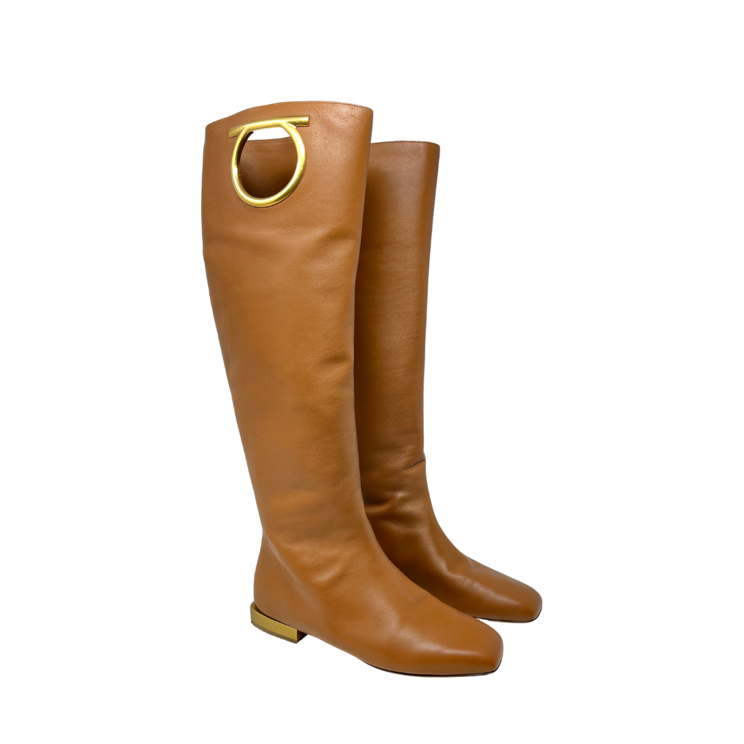贅沢品 Salvatore 6C Size - Boots Knee-High Leather Avio Ferragamo 靴