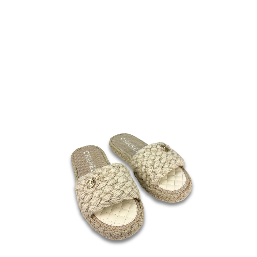 Chanel Woven Espadrille Slides- Size 41