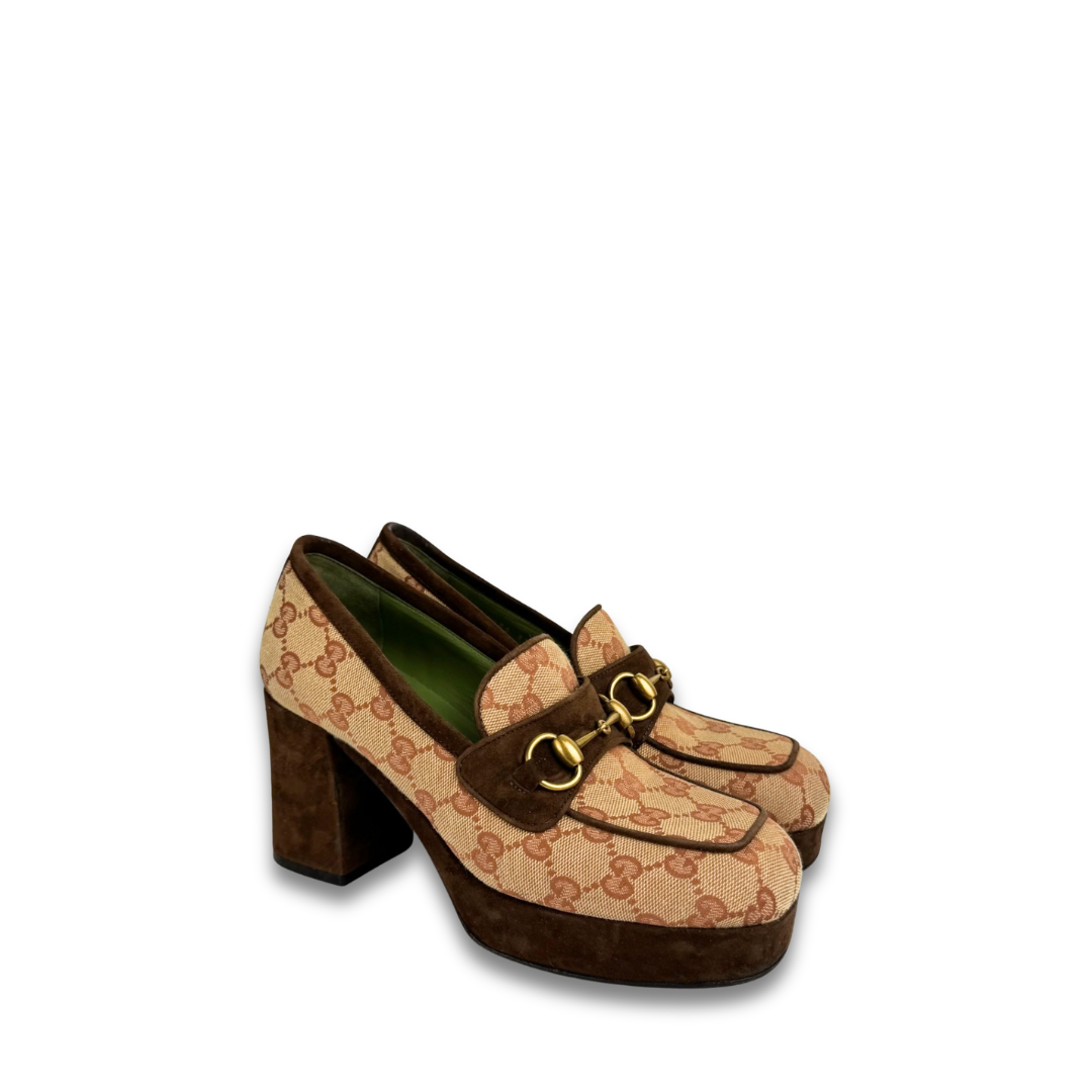 Gucci Red Canvas Platform Loafers - Size 37.5