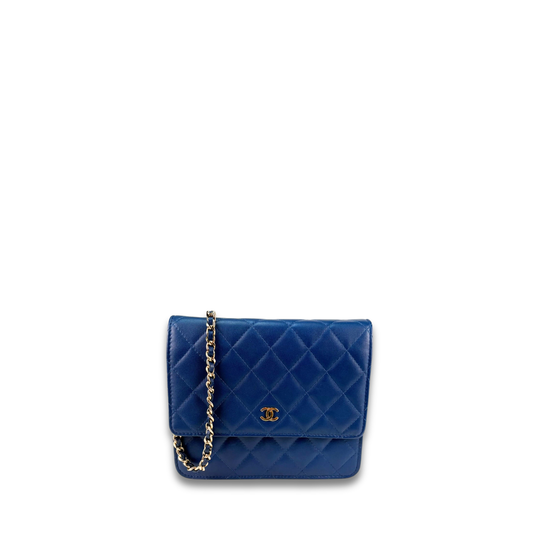 Chanel Navy Blue Square Wallet on Chain