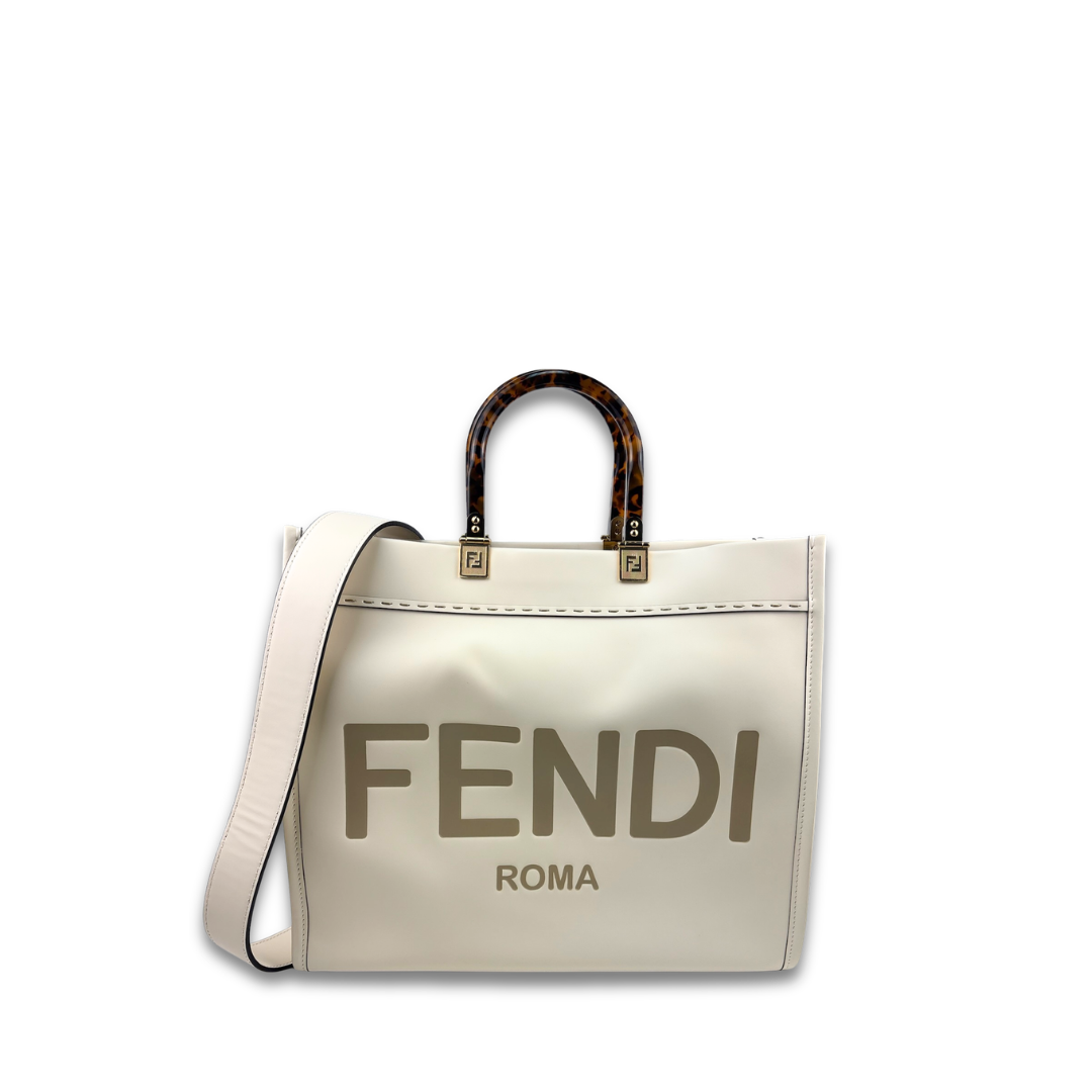 Fendi Cream Medium Sunshine Shopper Tote