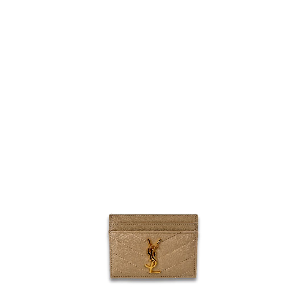 YSL Beige Cassandre Grain de Poudre Leather Card Case