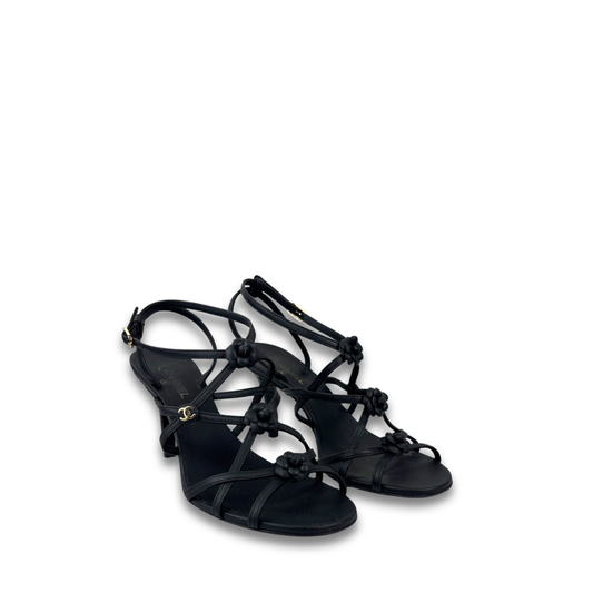 Chanel Camellia Strappy Heeled Sandals - Size 37