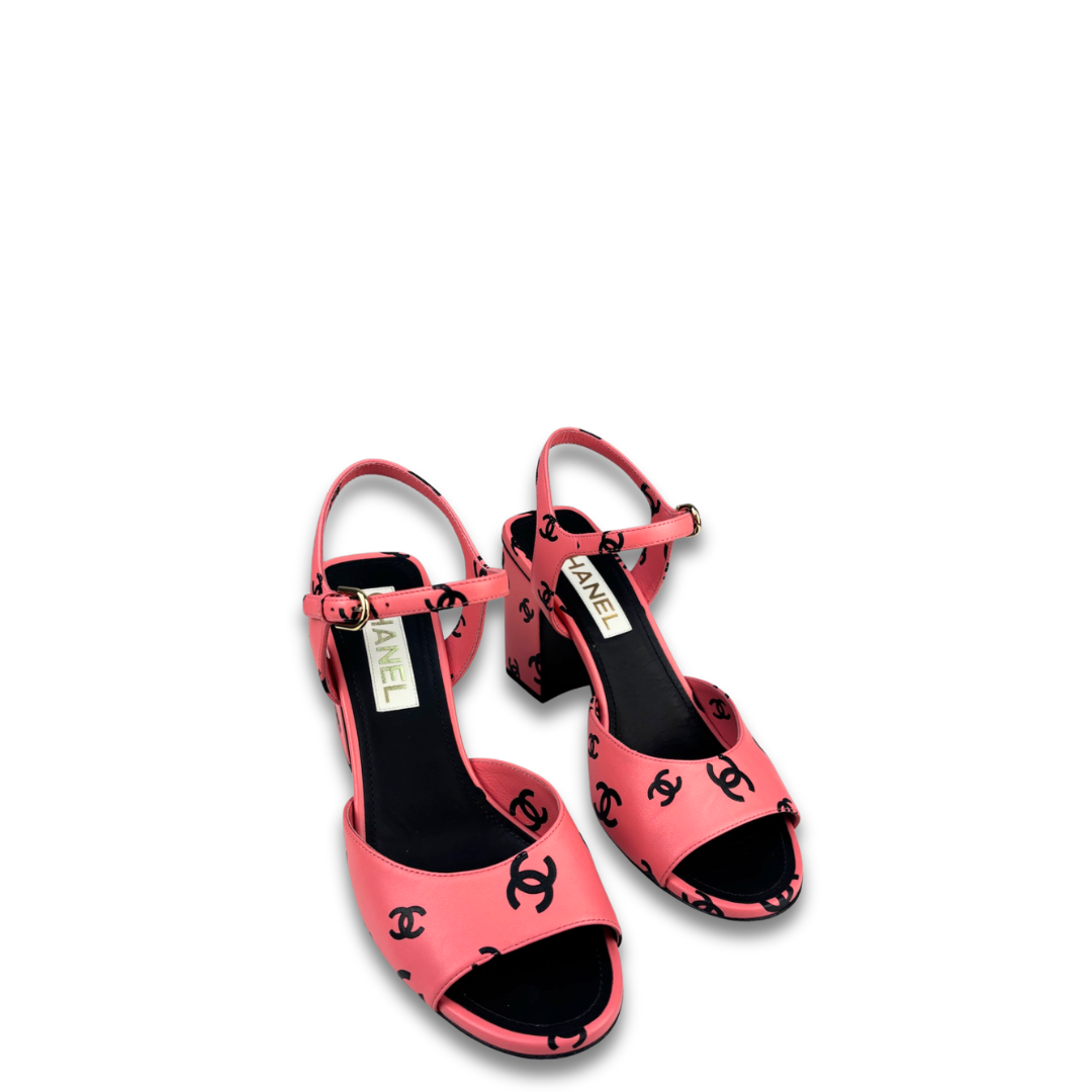 Chanel Pink Coco Beach CC Logo Block Heel - Size 39.5