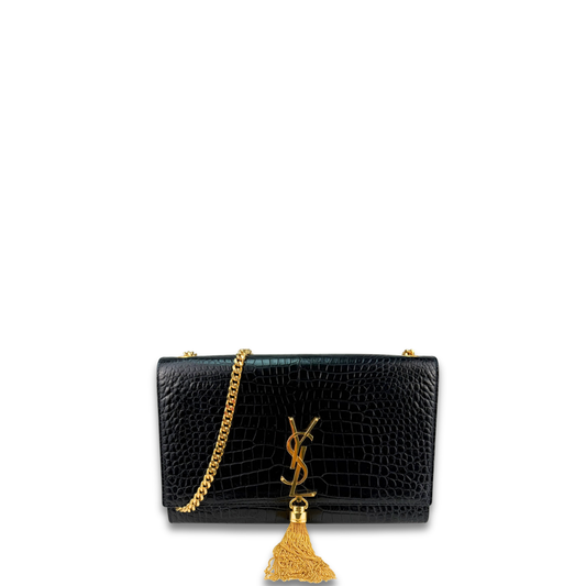 YSL Croc-Embossed Medium Kate Tassel Bag