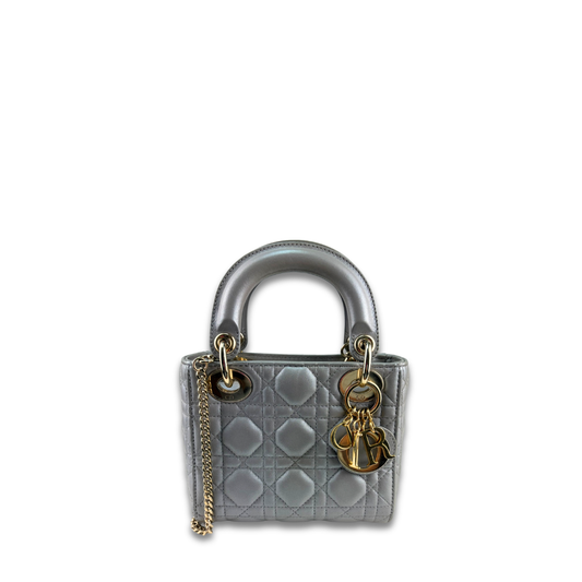 Dior Silver Lambskin Mini Lady Dior