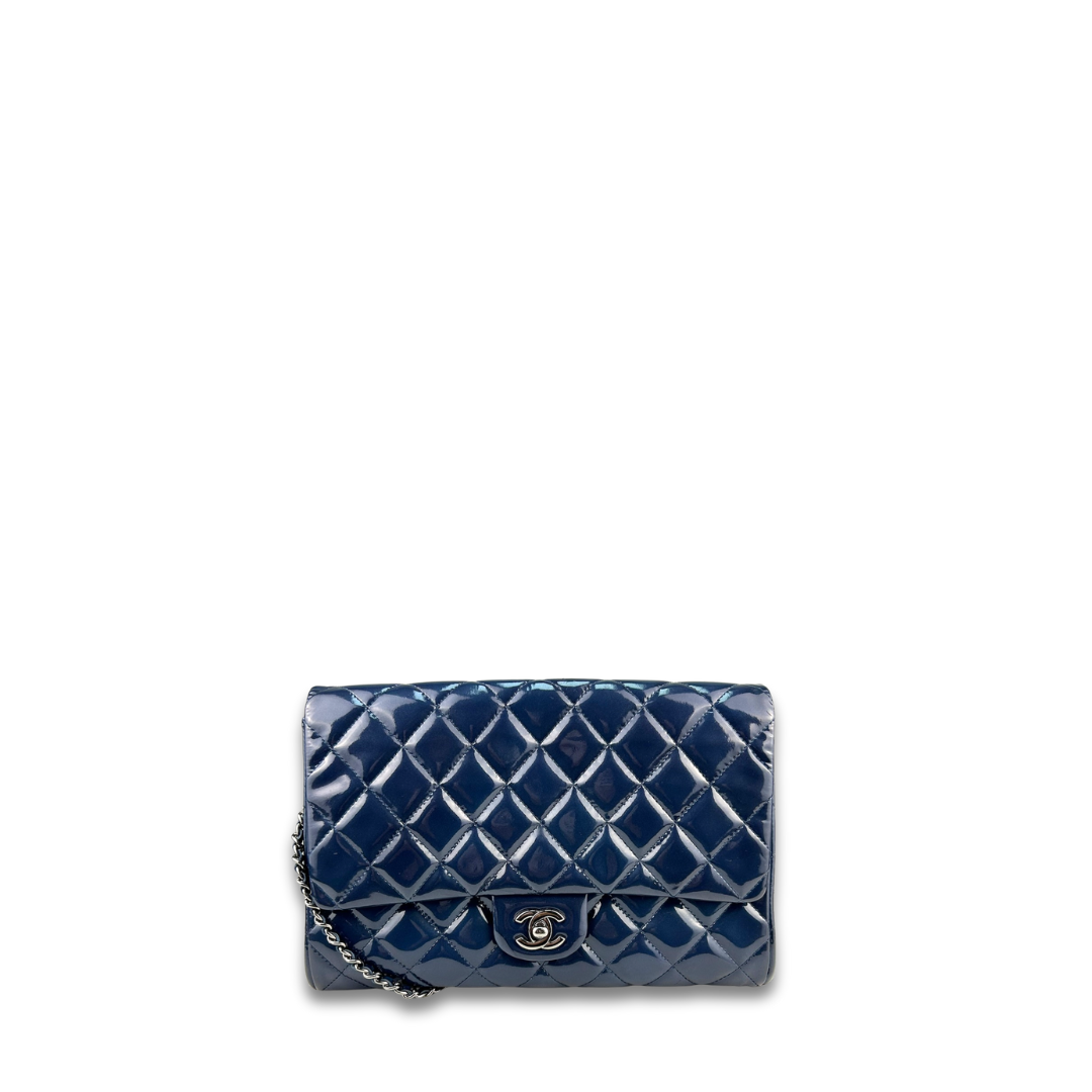 Chanel Navy Patent Leather Clutch on Chain
