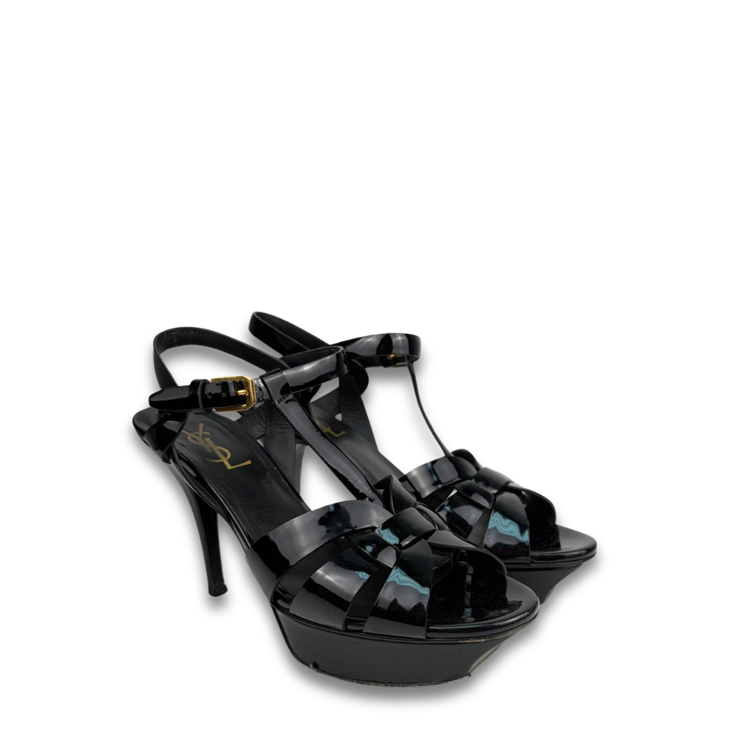 YSL Patent Leather Tribute 105mm Sandals - Size 37.5