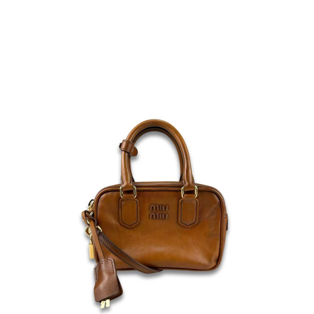 Miu Miu Cognac Leather Arcadie Bag