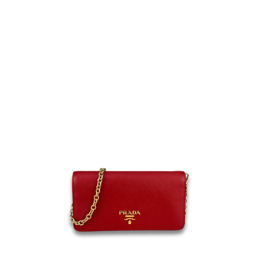 Prada Red Saffiano Wallet on Chain