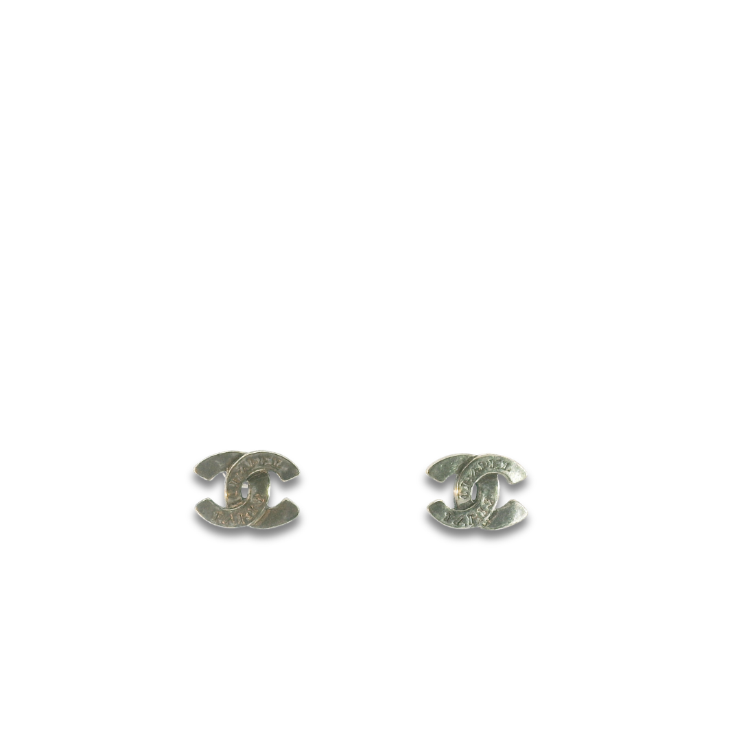 Chanel Silver Engraved Stud Earrings