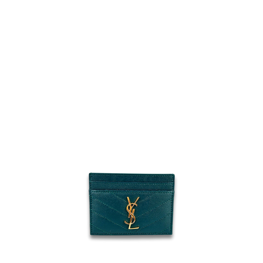 YSL Dark Green Cassandre Grain de Poudre Leather Card Case