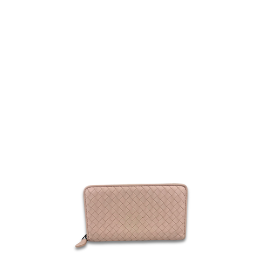 Bottega Veneta Pink Intrecciato Full Zip Wallet