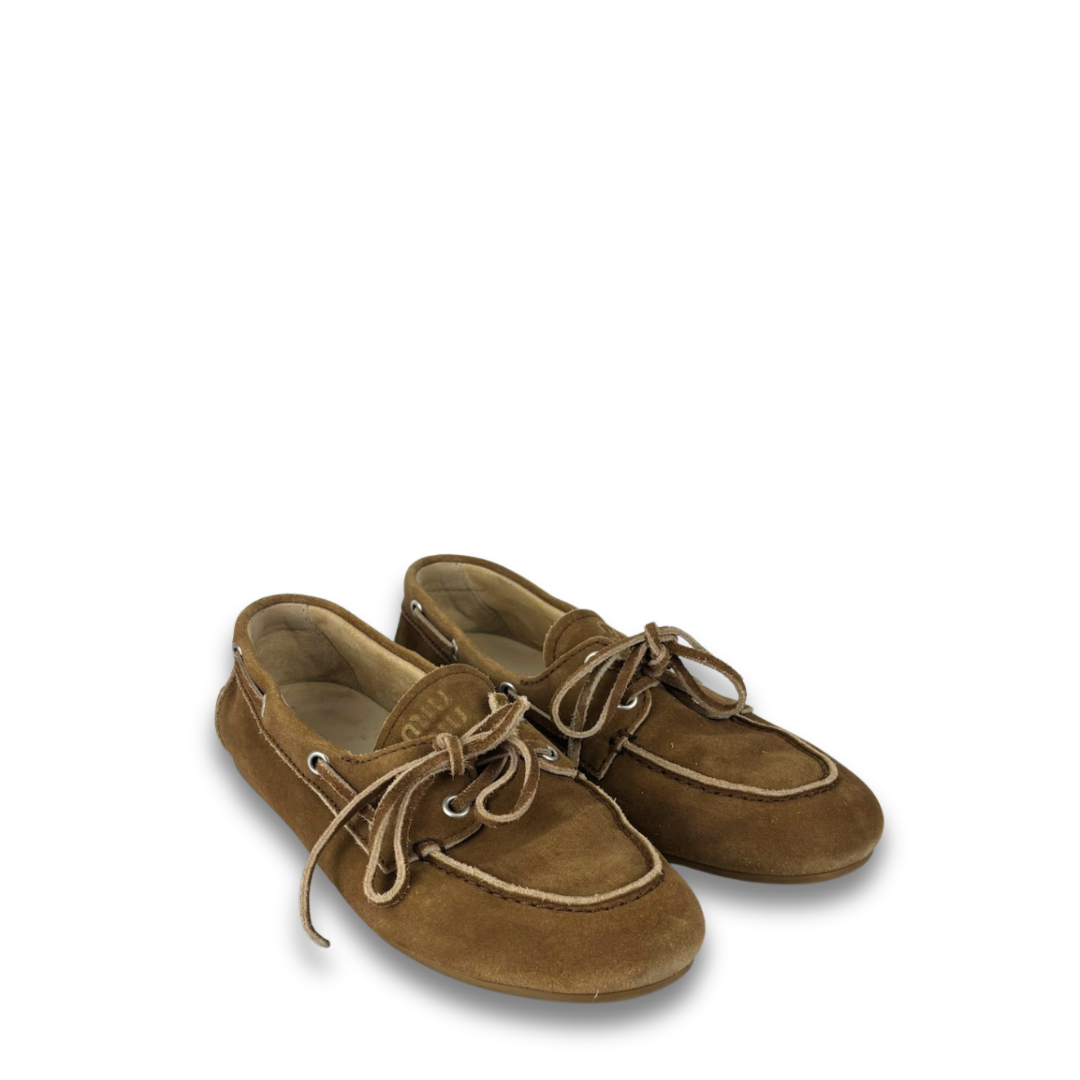 Miu Miu Tan Suede Deck Shoes - Size 37