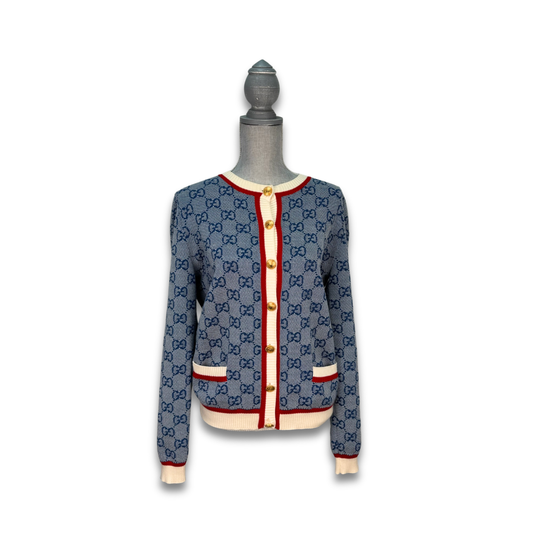 Gucci Blue GG Monogram Cardigan Sweater