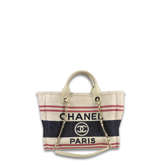 Chanel Striped Canvas Medium Deauville Tote