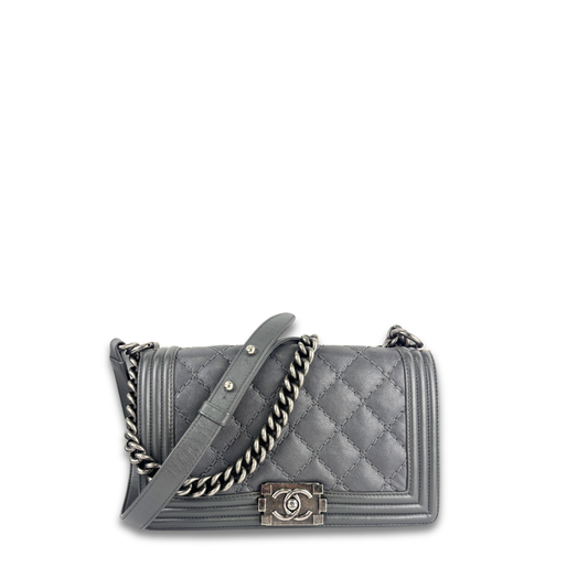 Chanel Grey Double Stitch Medium Boy Bag