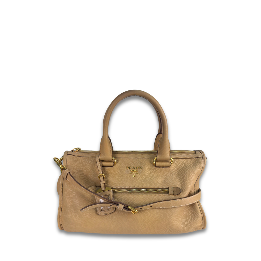 Prada Tan Daino Leather Zip Tote