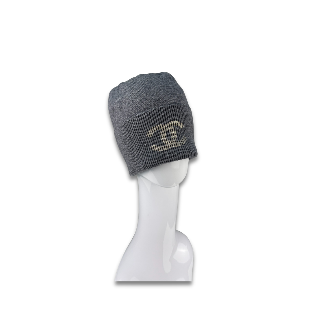 Chanel Grey Cashmere CC Beanie