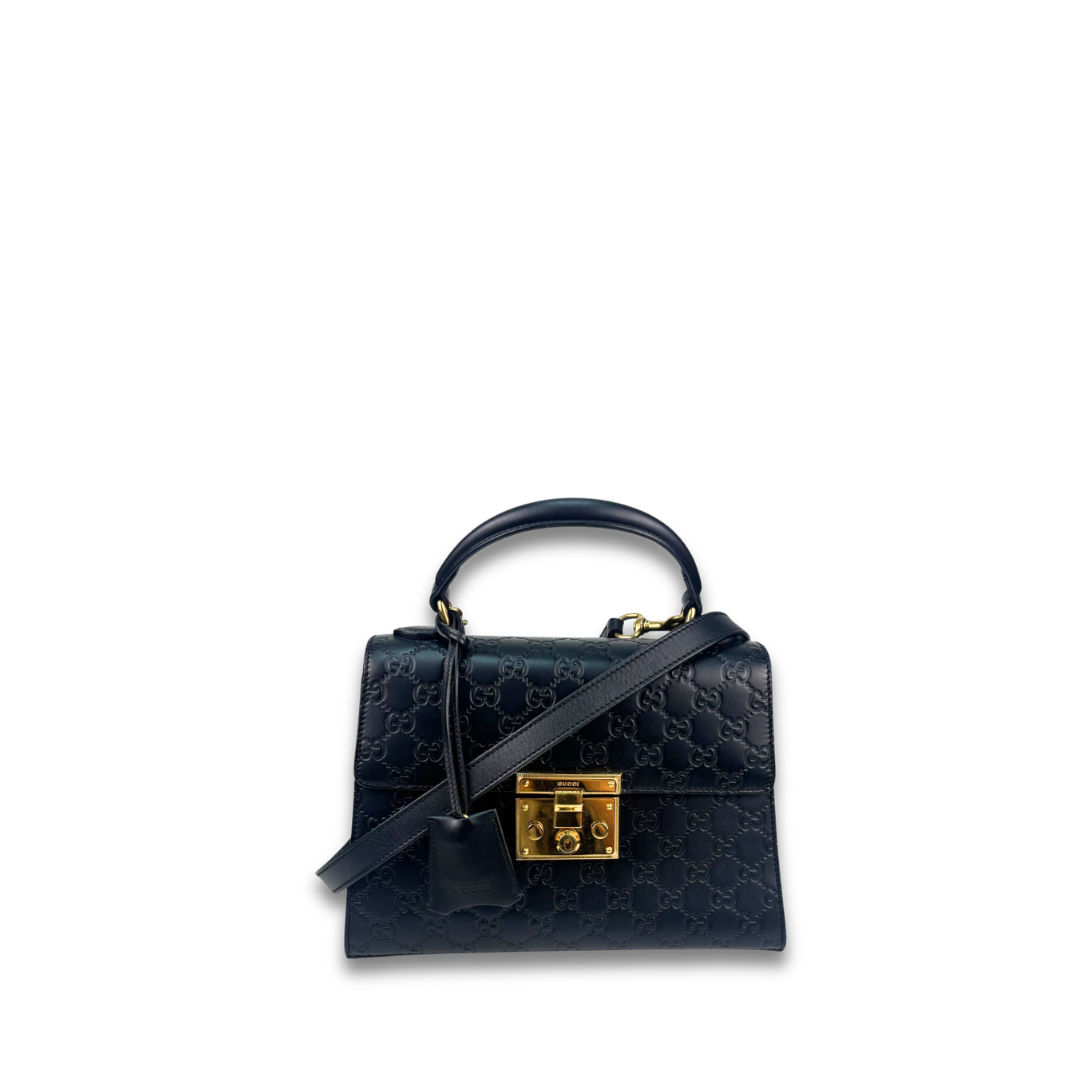 Gucci Black Guccissima Medium Padlock Top Handle