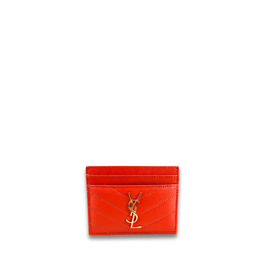 YSL Red Cassandre Grain de Poudre Leather Card Case